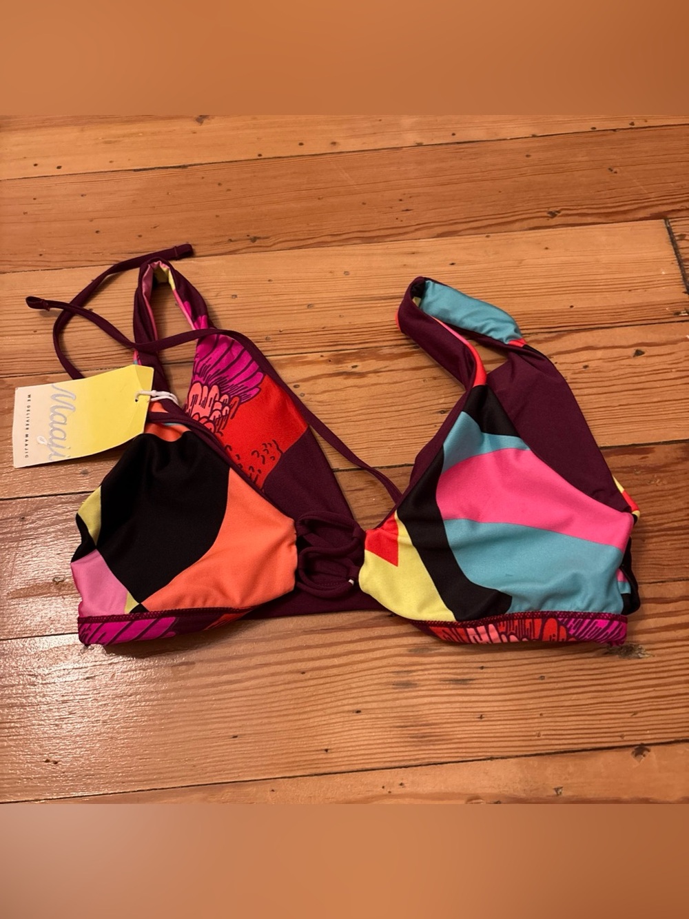 Maaji Reversible Swim Top NWT Pink Yellow Orange Medium M - Picture 6 of 7